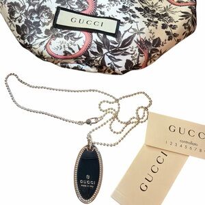 Gucci Sterling Silver Oval Tag Necklace w/ Limited Edition Serpent Box & Bag